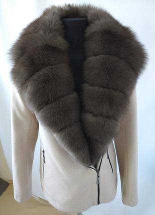 Короткое кашемировое пальто с мехом песька,кашемировое пальто с натуральным мехом,42-56 р.р.3 фото