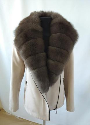 Короткое кашемировое пальто с мехом песька,кашемировое пальто с натуральным мехом,42-56 р.р.4 фото