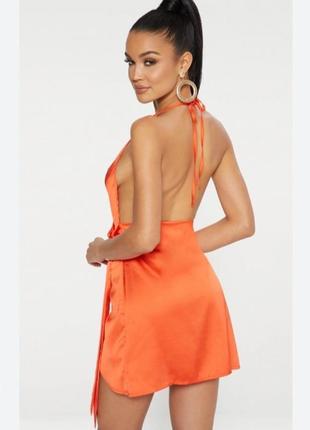 Обольстительное сатиновое оранжевое платье от prettylittlething2 фото