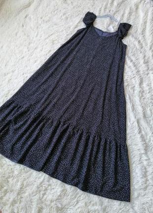 Сукня сарафан в підлогу з воланами бретелі рюші горох дві бічні кишені повномір1 фото
