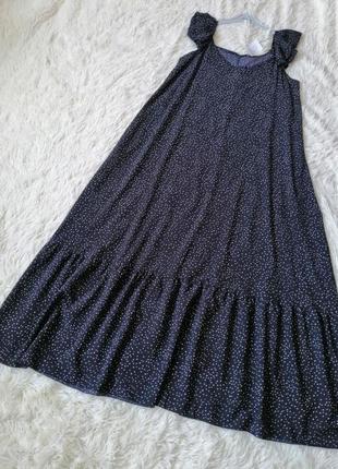 Сукня сарафан в підлогу з воланами бретелі рюші горох дві бічні кишені повномір3 фото