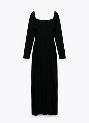Платье zara с драпировкой актуальное чёрное длинное макси длинным рукавом вечернее выпускной6 фото