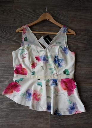 Блузка с баской,комбинированная плотная ткань и полупрозрачные шлейки