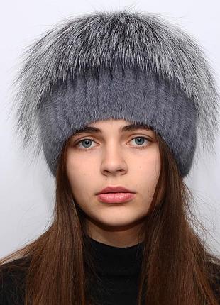 Жіноча в'язана норкова шапка зірочка ірис
