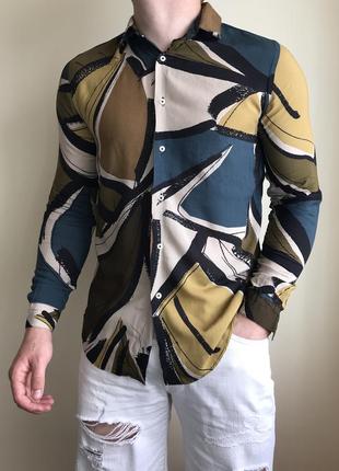 Стильна кольорова легка сорочка zara, літня, на літо, розмальована, з принтом, принт
