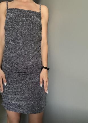 Черное серебристое платье миди платье h&amp;m5 фото