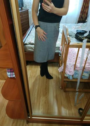 Базовая юбка , трендовая расцветка клетка, офис, прямая4 фото