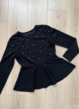 Чорна блуза з баскою та перлинами shein 🛍️1+1=3🛍️5 фото