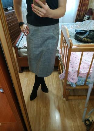 Базовая юбка , трендовая расцветка клетка, офис, прямая6 фото