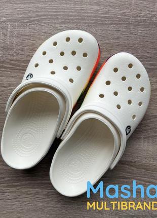 Женские кроксы крокбэнд белые радуга, crocs crocband rainbow2 фото