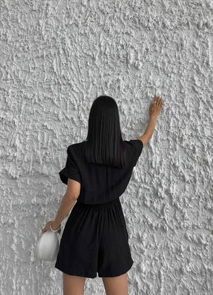 Черный комбинезон женский летний с шортами на пуговицах, стильный ромпер женский5 фото