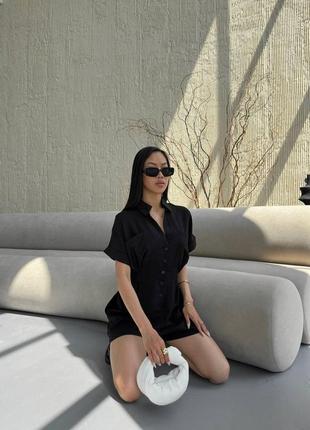 Черный комбинезон женский летний с шортами на пуговицах, стильный ромпер женский3 фото