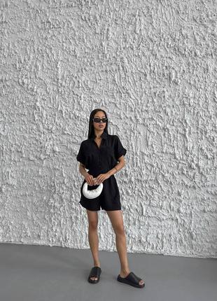 Черный комбинезон женский летний с шортами на пуговицах, стильный ромпер женский2 фото