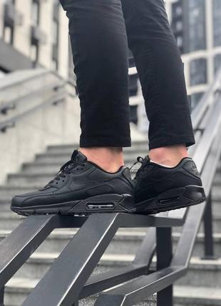 Кожаные, черные кроссовки nike air max 90 black