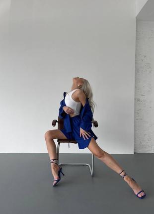 Льняной легкий модный трендовый электрик синий костюм 🕊️20233 фото