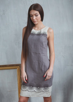 Сукня плаття жіноче україна 100% льон вв172 сіро/бежеве