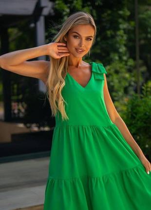 Стильный легкий сарафан миди широкий свободного кроя удобный повседневный платье зеленого цвета желтый2 фото