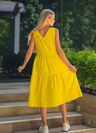 Стильный легкий сарафан миди широкий свободного кроя удобный повседневный платье зеленого цвета желтый8 фото