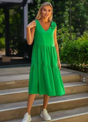 Стильный легкий сарафан миди широкий свободного кроя удобный повседневный платье зеленого цвета желтый9 фото