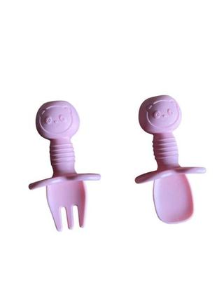 Детский силиконовый набор посуды для кормления розовый 12 предметов