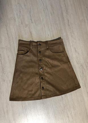 Коричнева замшева спідниця pull&bear