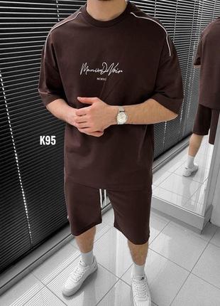 Трендовый цвет! мужской оверсайз костюм летний комплект шорты и футболка с кантом свободного кроя стильный молодежный