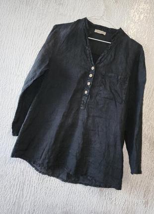 Рубашка натуральная блузка воротник стойка бохо блуза кофта льняная лен из льна1 фото