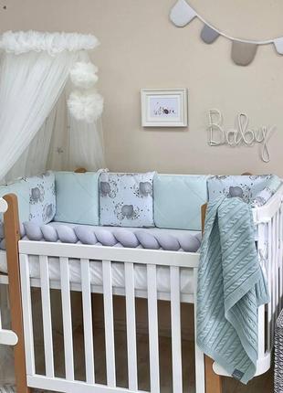 Комплект постельного белья для новорождённого happy night слоники мятный6 фото
