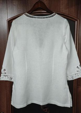 Білосніжна льняна сорочка / блуза з мереживом lindex (100% льон)2 фото