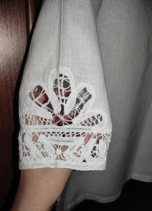 Білосніжна льняна сорочка / блуза з мереживом lindex (100% льон)7 фото