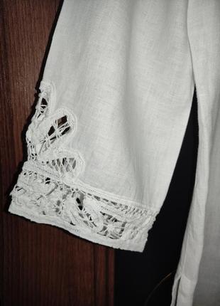Білосніжна льняна сорочка / блуза з мереживом lindex (100% льон)9 фото