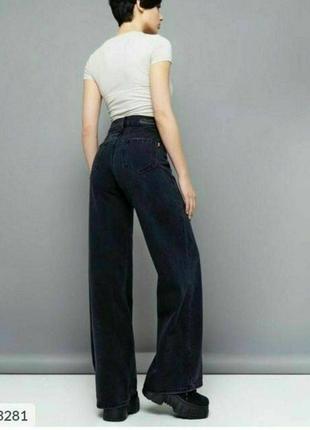 Трендовые женские джинсы палаццо, черные, прямые, с высокой посадкой - женская одежда4 фото