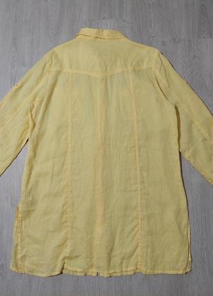 Льняная рубашка удлиненная туника желтая 100% лён3 фото