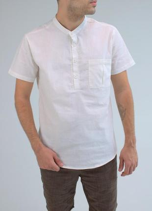 Рубашка льняная мужская с карманом короткий рукав