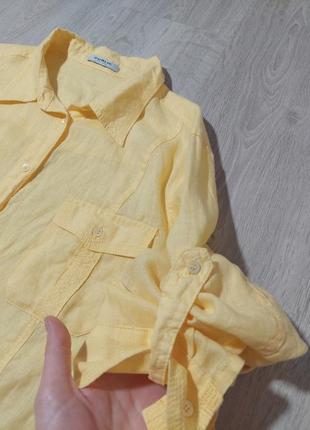 Льняная рубашка удлиненная туника желтая 100% лён8 фото