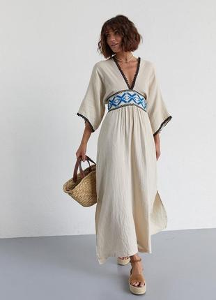 Богемна бавоняна довга сукня плаття вишиванка в етнічному стилі турція1 фото