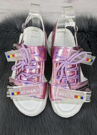 Босоножки сандалии женские розовые спортивные на платформе со шнурками 25272 фото