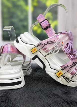 Босоножки сандалии женские розовые спортивные на платформе со шнурками 25275 фото