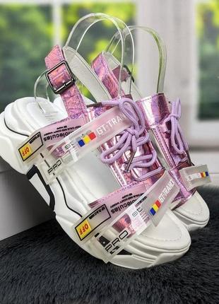 Босоножки сандалии женские розовые спортивные на платформе со шнурками 25274 фото