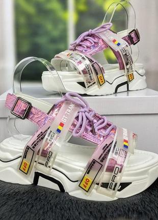 Босоножки сандалии женские розовые спортивные на платформе со шнурками 25273 фото