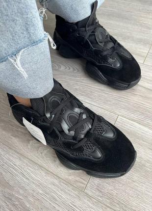 Стильные, женские кроссовки adidas yeezy 500 night black6 фото