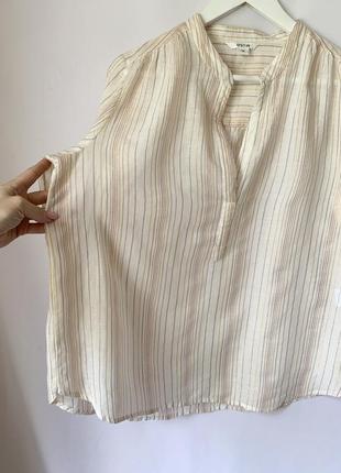 Нежная легкая хлопковая удлиненная полу рубашка блузка в полоску оstin4 фото