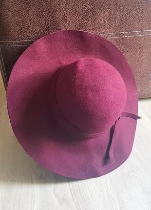 Шикарная фетровая шляпас бордовая марсала цвет с большими полями2 фото