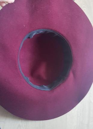 Шикарная фетровая шляпас бордовая марсала цвет с большими полями3 фото