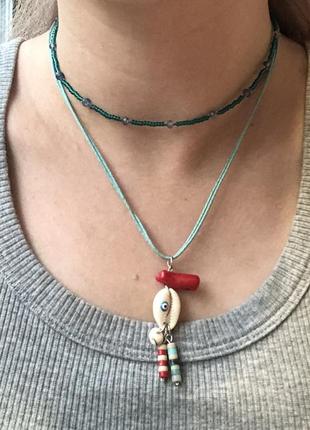 Лот-чокер і кольє (черепашки, корал, амазонит,