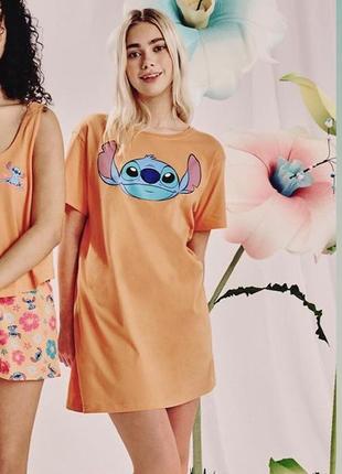 Удобная удлиненная яркая оранжевая и веселая футболка stitch, десней, стретч, disney