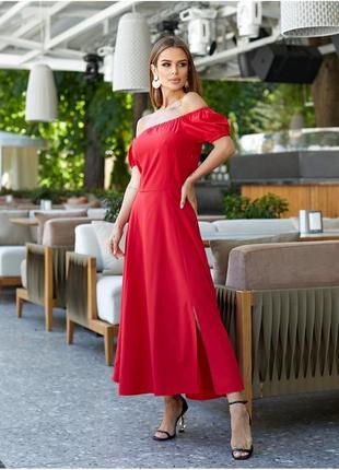 Красное ретро платье с разрезом/красное платье миди3 фото