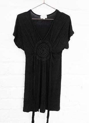 Чёрная удлинённая футболка, женственный фасон, свободный рукав lуla lуla