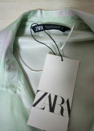 Zara трендова неймовірна топова сатинова сорочка рубашка з принтом тай-дай віскоза  оверсайз бренд зара  zara, р.s7 фото