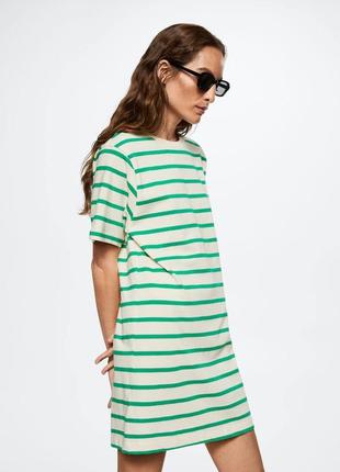 Сукня-футболка в зелену смужку mango mng / платье-футболка в зеленую полоску1 фото